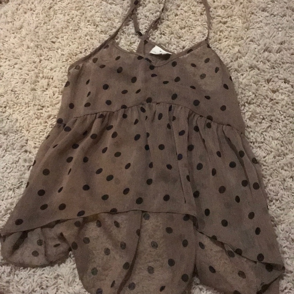 Brown with black polka dot blouse
